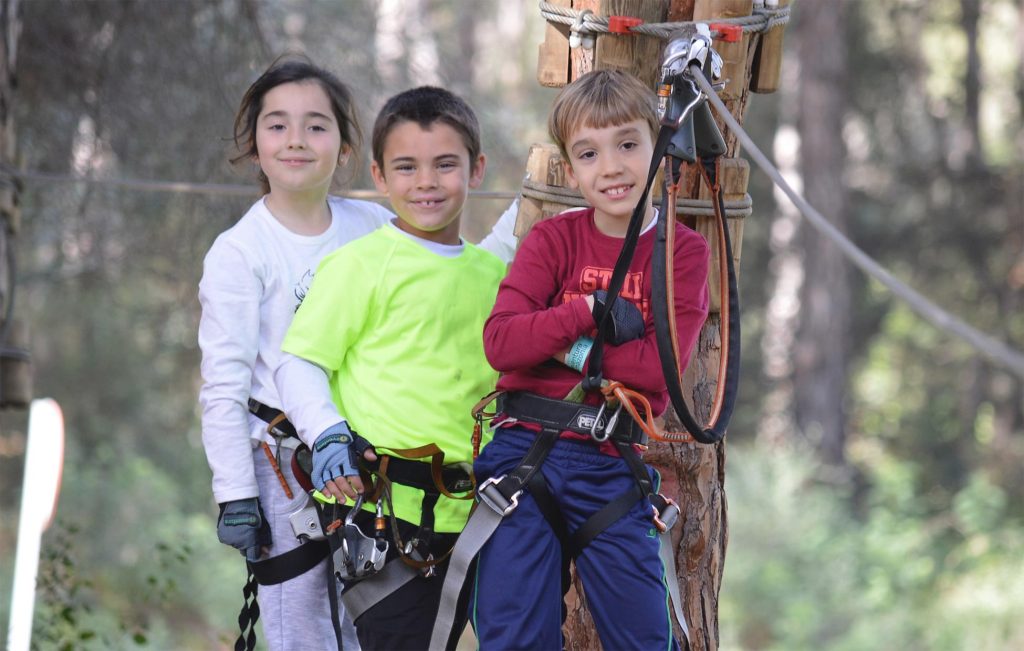 Grupo de niños y adolescentes realizando un programa de Team Building para escolares en Amazonia Team Factory