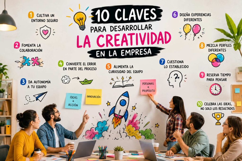 Collage sobre tema de post 10 claves para desarrollar la creatividad en la empresa.