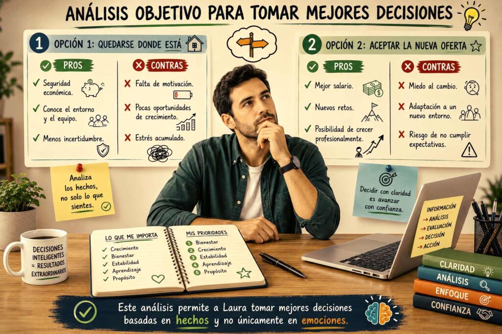 Infografía sobre el análisis objetivo de las opciones para tomar mejores decisiones.