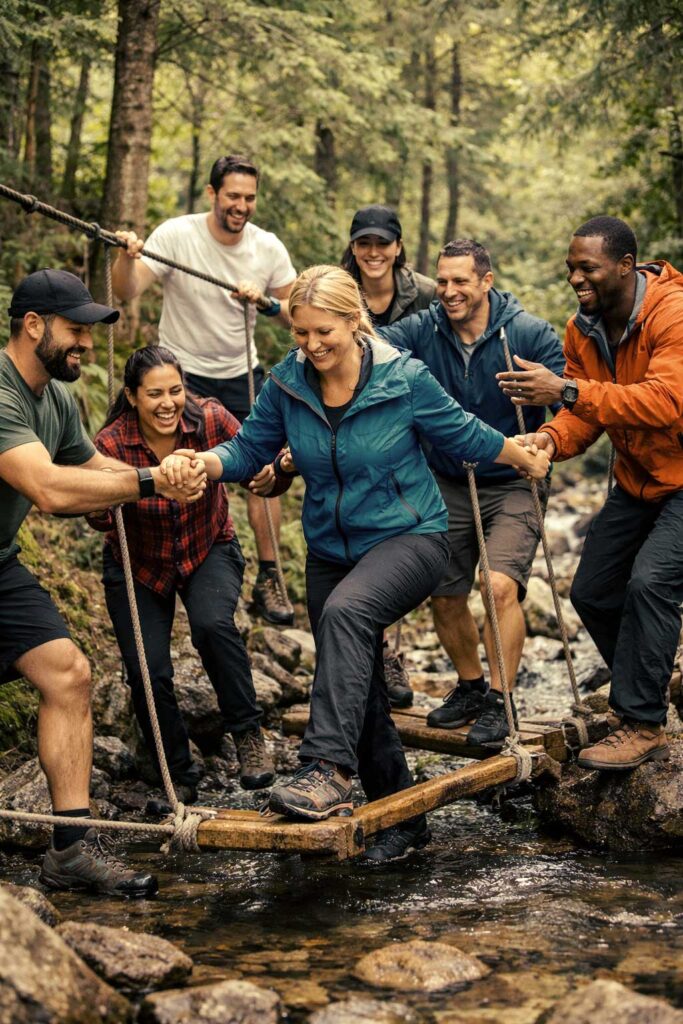 Actividad de team building al aire libre para fomentar la resiliencia y los hábitos de las personas resilientes.