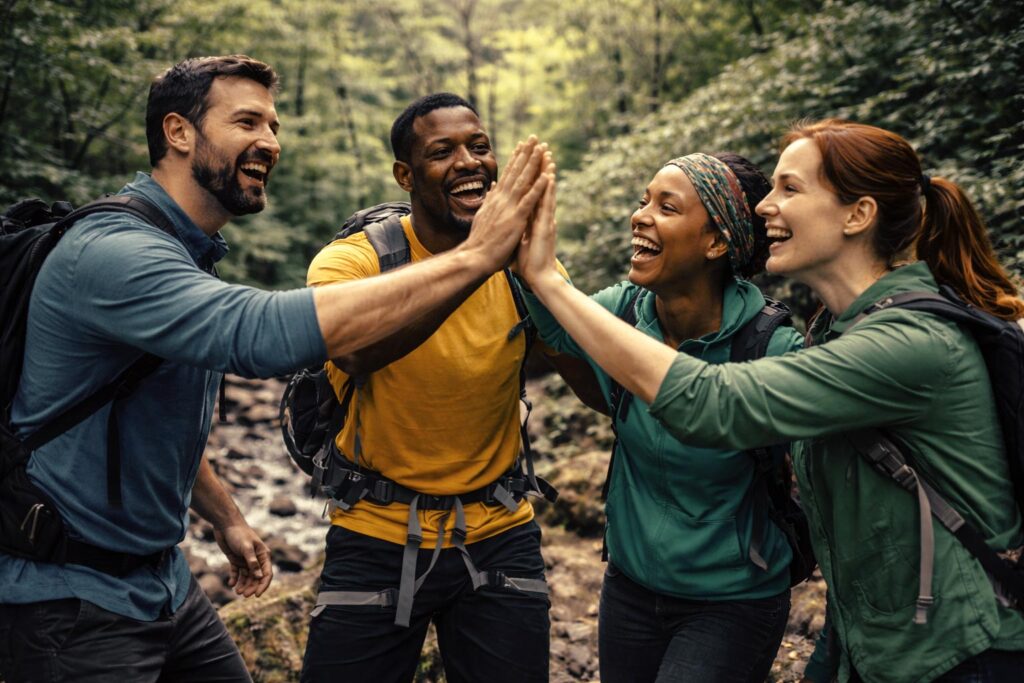 Equipo de trabajo en actividades sobre cómo crear equipos de alto rendimiento, llegando a un acuerdo tras una gestión adecuada de un conflicto.