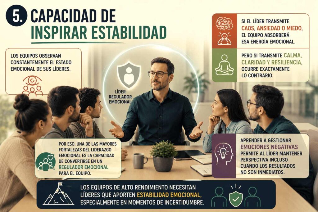 La imagen muestra una pequeña infografía sobre la capacidad de inspirar estabilidad para gestionar emociones negativas.