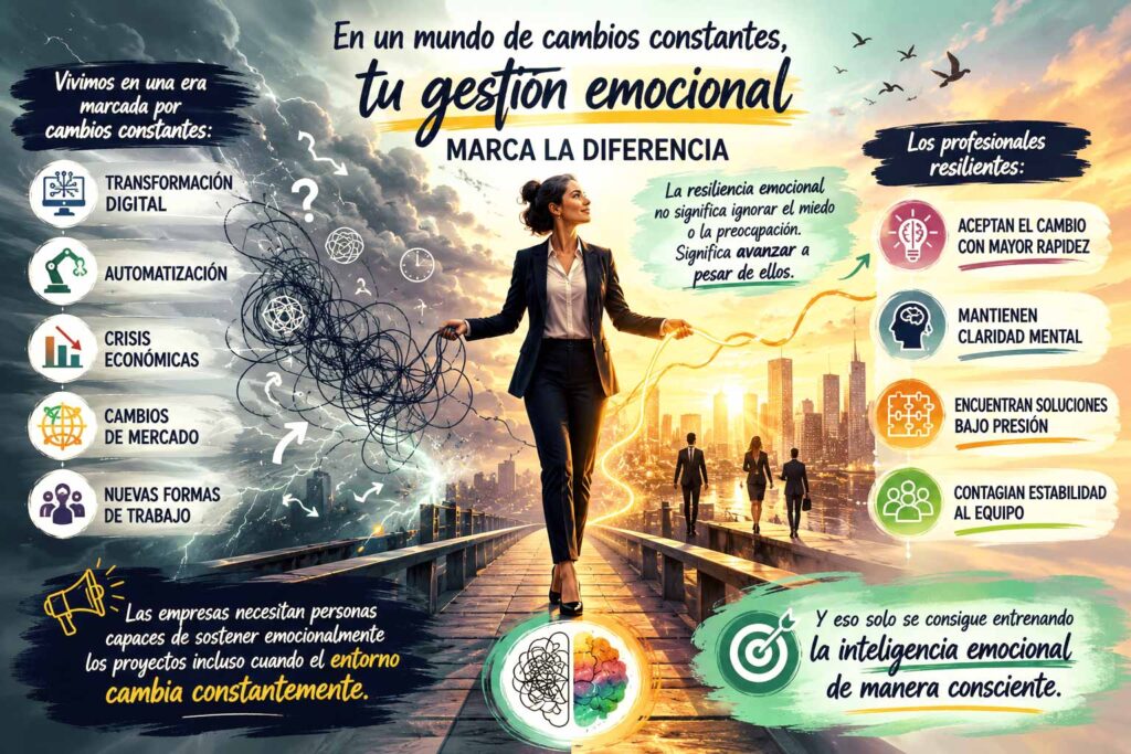 La imagen muestra una pequeña infografía sobre el valor que tiene gestionar emociones negativas y la resiliencia.